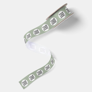 Ruban En Satin Logo répétitif Vert Sauge pour Entreprise