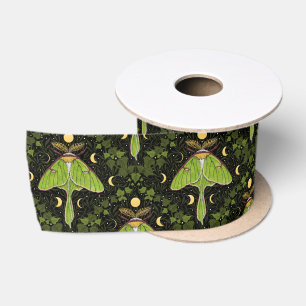 Ruban En Satin Luna moth, phases de lune et damas de lierre 2
