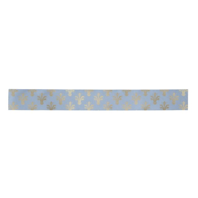 Ruban En Satin Lux Gold Fleur de Lis et Cerulean Blue (Devant)