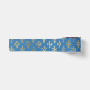Ruban En Satin Lux Gold Fleur de Lis et French Blue