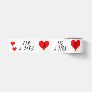 Ruban En Satin M. et Mme Initiales Cœurs Rouges 3"