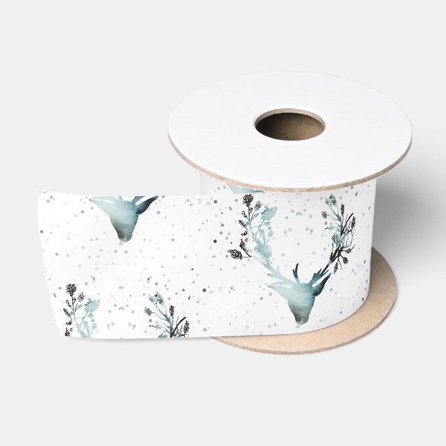 Ruban En Satin Magique hiver DeerHead Silver Blue neige Noël (Bobine)