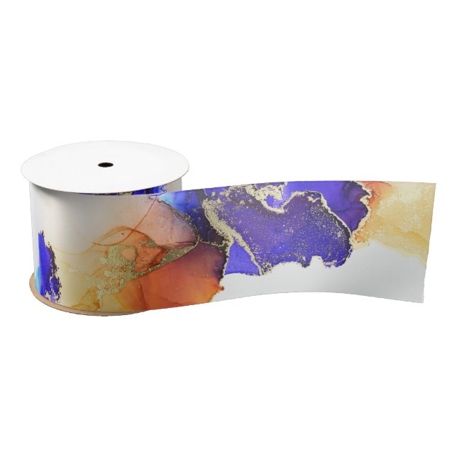 Ruban En Satin Magnifique Bleu Or Orange Abstrait (Bobine)
