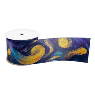 Ruban En Satin Magnifique nuit étoilée bleue peinte à l'aquarelle