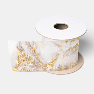 Ruban En Satin Marbre blanc et or