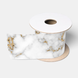 Ruban En Satin Marbre blanc Gris & Or Veining