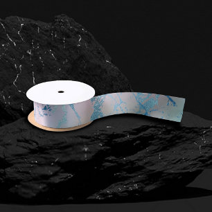 Ruban En Satin Marbre Iridescente Tendance Faux Holo bleu rose