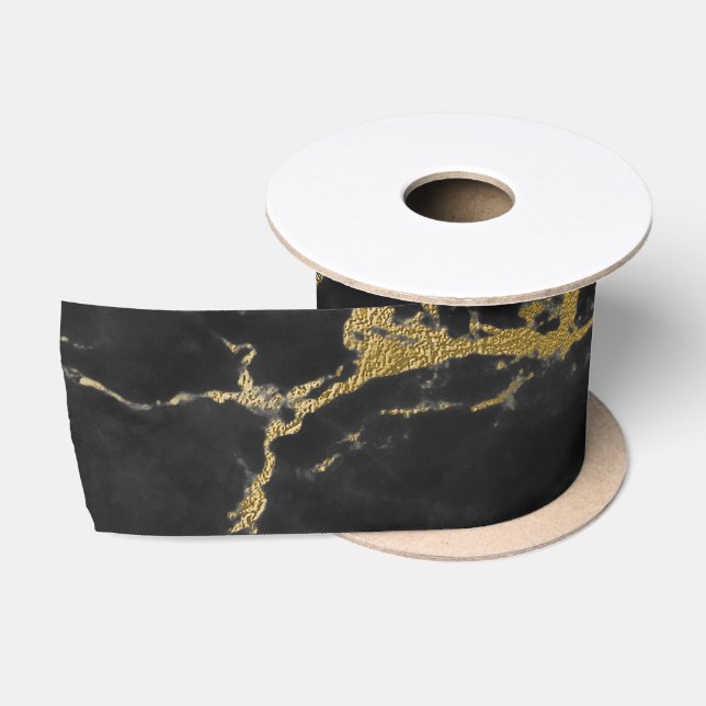 Ruban En Satin Marbre noir et or (Bobine)