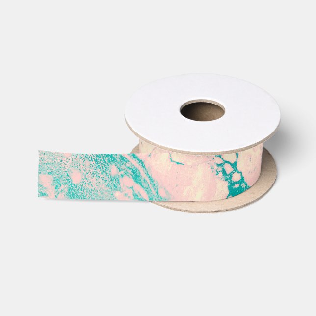 Ruban En Satin Marbre rose et bleu chic  (Bobine)