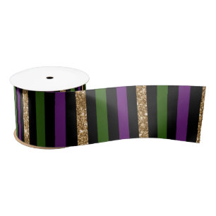 Ruban En Satin Mardi Gras Lignes Verticales Paillettes Dorées NOL