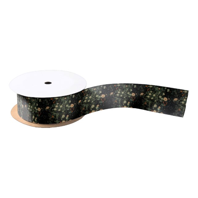 Ruban En Satin marguerite blanche bohème fleur sauvage noir flora (Bobine)