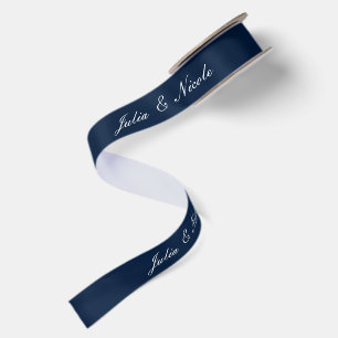 Ruban En Satin Mariage Bleu Nuit Ivoire Classique Nom Personnalis