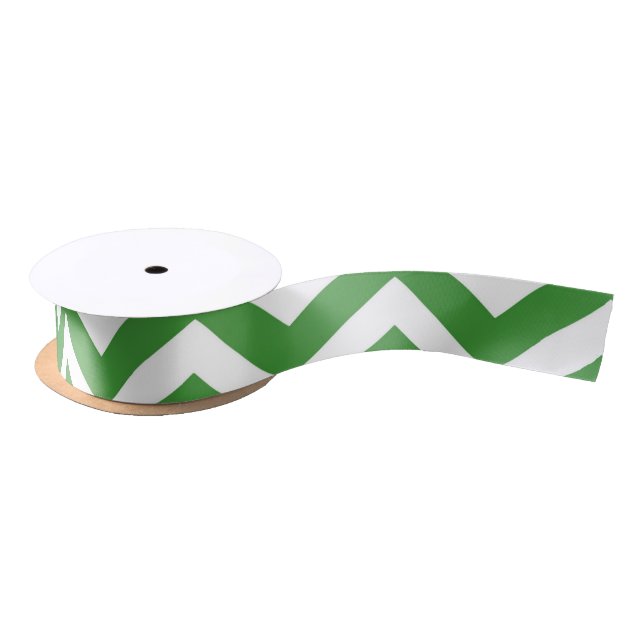 Ruban En Satin Mariage Chevron vert foncé et blanc Anniversaire (Bobine)