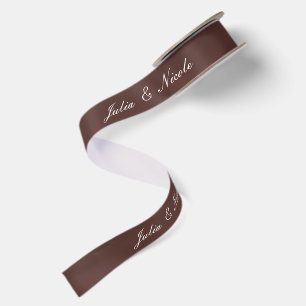 Ruban En Satin Mariage classique ivoire marron nom personnalisé