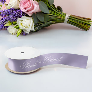 Ruban En Satin Mariage Lavande Élégant Calligraphie Blanche Viole