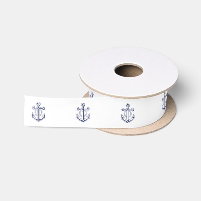 Ruban En Satin Mariage nautique Marine Ancre bleue (Bobine)