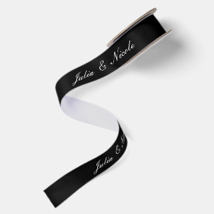 Ruban En Satin Mariage Noir Ivoire Classique Nom Personnalisé