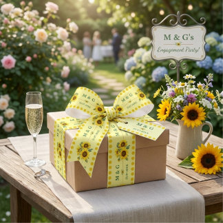 Ruban En Satin Mariage personnalisé avec monogramme jaune tournes