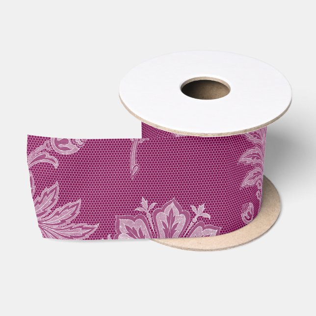 Ruban En Satin Mariage Vin de Bourgogne Broderie Florale (Bobine)