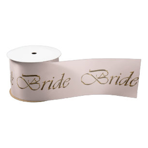 Ruban En Satin Mariée rose poudré motif or élégant