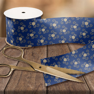 Ruban En Satin Marine Bleu Taupe Floral Imprimer Plutôt Élégant F