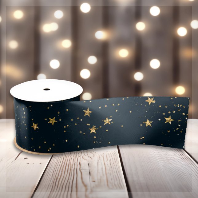 Ruban En Satin Marine Blue & Gold Stars | Noël (Créateur téléchargé)