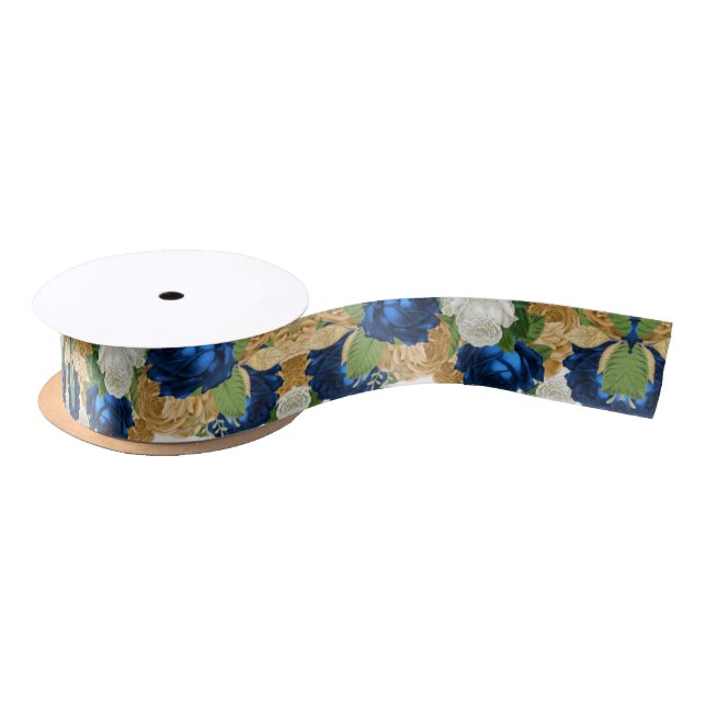 Ruban En Satin Marine Blue Roses Boho Handfasting (Bobine)
