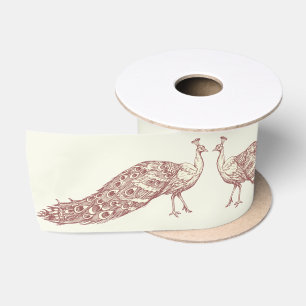 Ruban En Satin MARSALA ET IVORY VINTAGE PEACOCK Ribbon