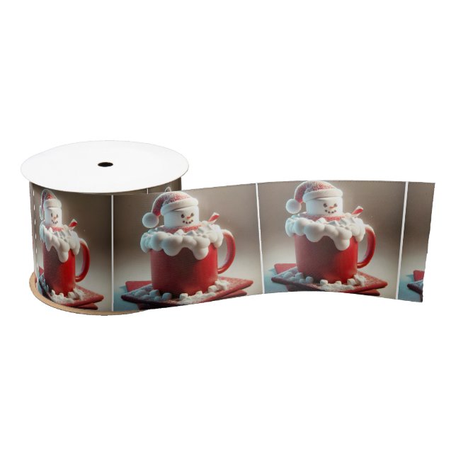 Ruban En Satin Marshmallow Snowman Dans Chocolat Chaud (Bobine)