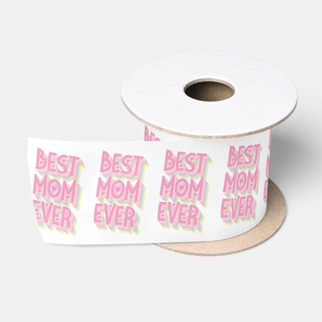 Ruban En Satin Meilleure maman Jamais Pastel Police Satin Ribbon  (Bobine)