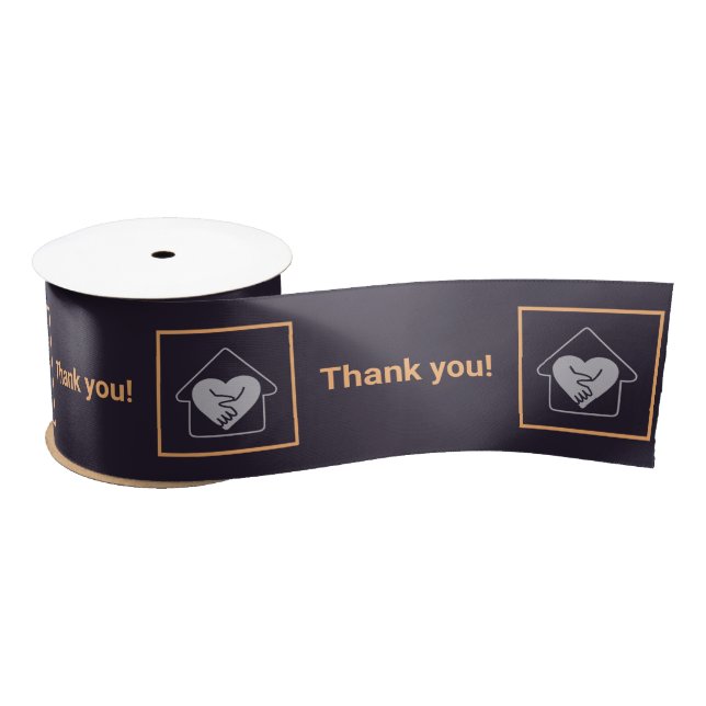 Ruban En Satin Merci de logo personnalisé violet et orange (Bobine)