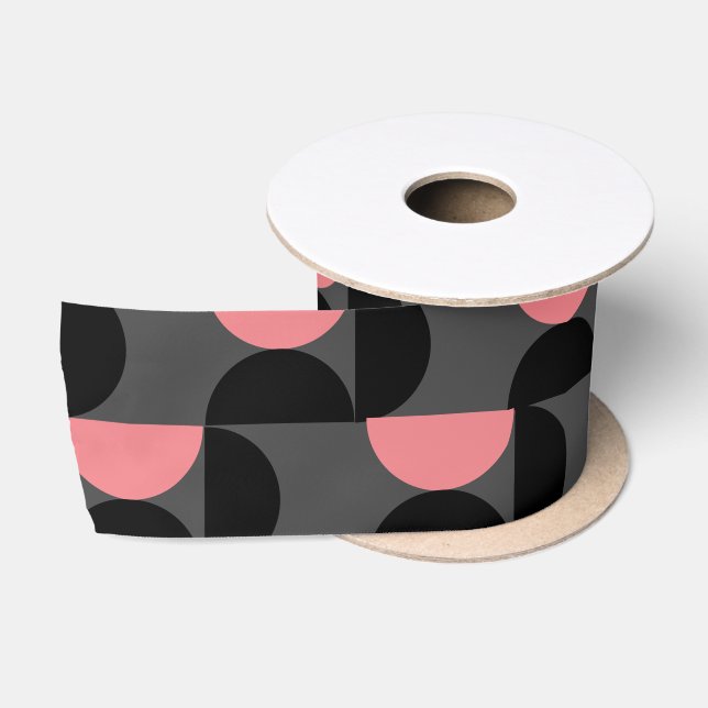 Ruban En Satin Mi-siècle moderne rose noir et gris (Bobine)