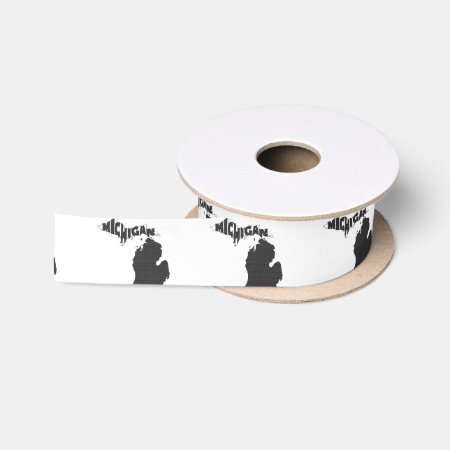 Ruban En Satin Michigan State Name Word Art Black (Bobine)
