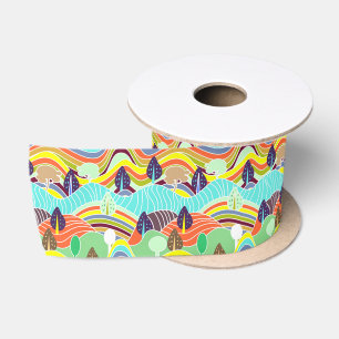Ruban En Satin Mignonne forêt colorée motifs tissu adulte visage