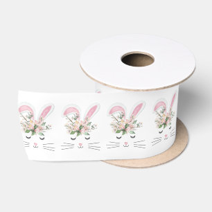 Ruban En Satin Mignonne lapin aux fleurs