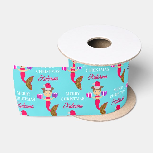 Ruban En Satin Mignonne Noël Sirène fille Santa Chapeau en mer (Bobine)