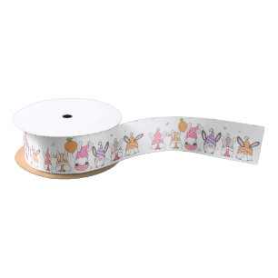 Ruban En Satin Mignons lapins de Pâques Gnomes Fleurs de printemp