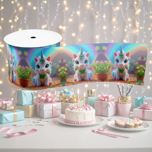 Ruban En Satin Mince bébé licorne et arc-en-ciel, filles annivers