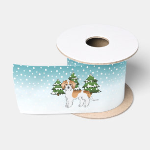 Ruban En Satin Mini Goldendoodle Abricot et Blanc Forêt d'Hiver
