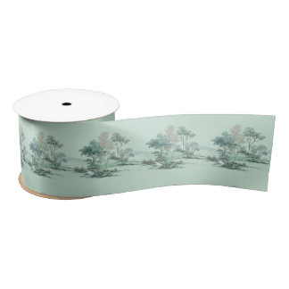 Ruban En Satin Minimal Japanese Landscape Trees Soft Green Water
