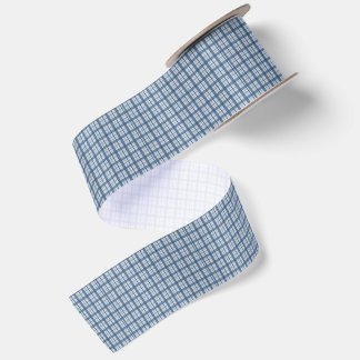 Ruban En Satin Minimalist Blue Windowpane Plaid Satin Ribbon, Mod