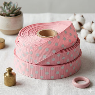 Ruban En Satin Minimaliste Rose Blanc à pois