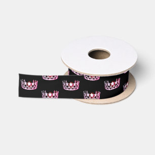 Ruban En Satin Miss USA Pink Star Crown Satin Ribbon