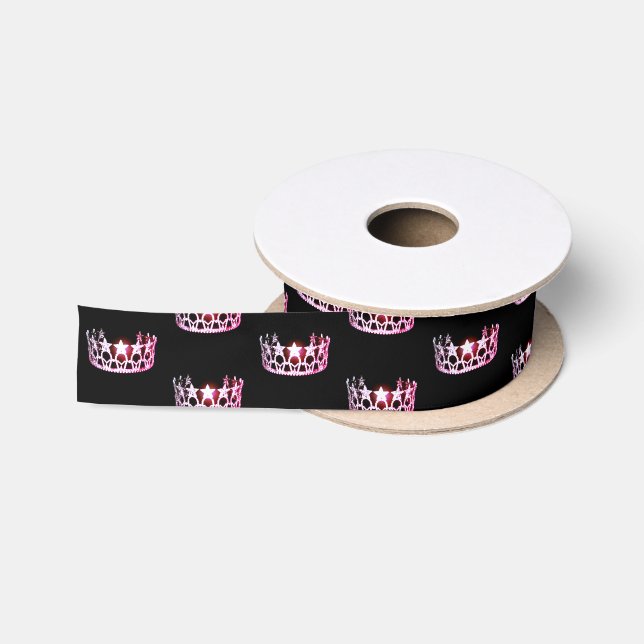 Ruban En Satin Miss USA Pink Star Crown Satin Ribbon (Bobine)