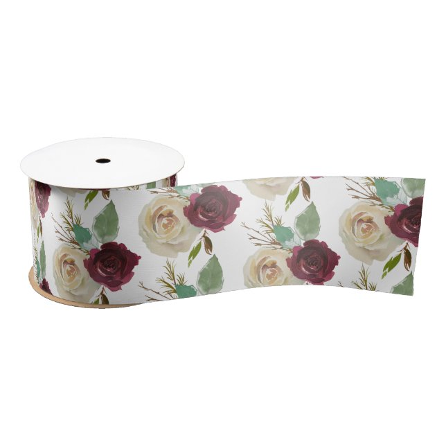 Ruban En Satin Mistletoe Manor Aquarelle Bouquets luxuriants Mari (Bobine)