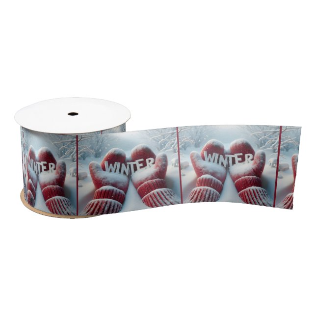 Ruban En Satin Mittens d'hiver rouge avec des flocons de neige (Bobine)