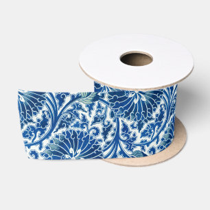 Ruban En Satin Modèle floral chinois bleu
