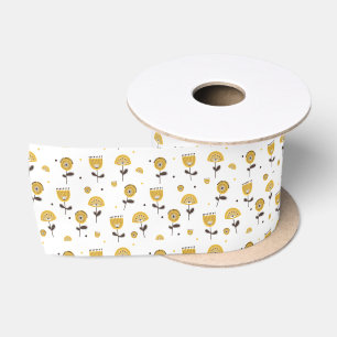 Ruban En Satin Modèle Floral Jaune Moderne Du Milieu Du Siècle