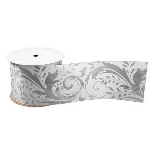 Ruban En Satin Modèle floral orné blanc à huile d'argent de luxe