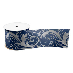 Ruban En Satin Modèle floral orné bleu de luxe à huile d'argent